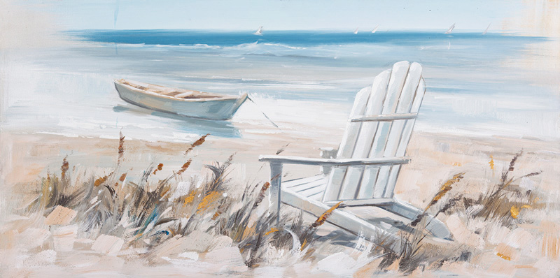 PXYW596 Wall décor art oil on canvas seascape deckchair blue white tones